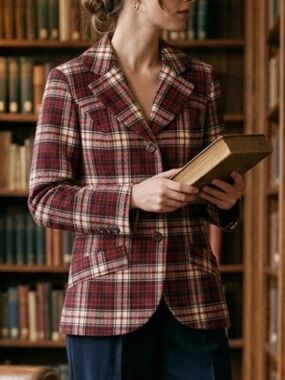 Vintage Pendleton Red, Black & White Plaid Wool Jacket